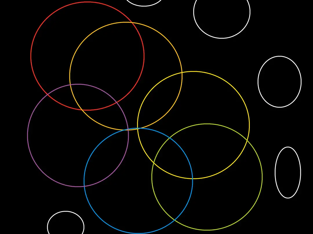 Circles & ovals of various bright colors on a black background