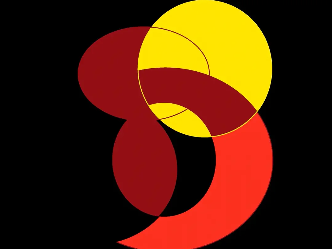 An opaque yellow circle overlaid on orange & red shapes